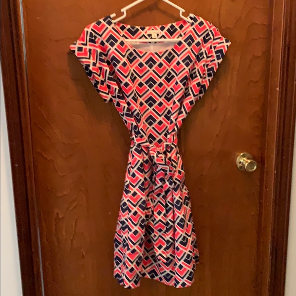 Pink blue and white summer dress with pockets